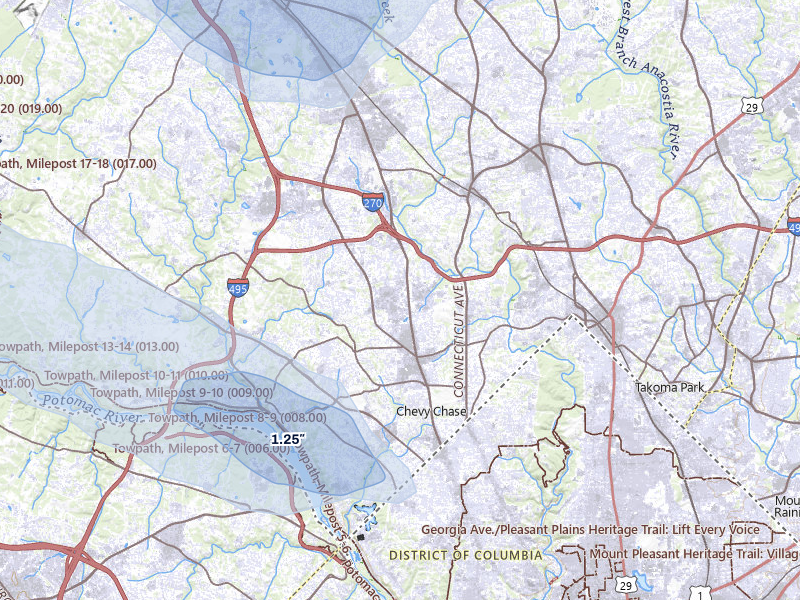 NEXRAD radar-signature map of the hail over Bethesda, MD
