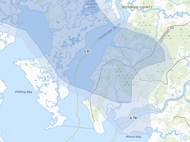 NEXRAD radar-signature map of the hail storm over Bivalve, MD on Jul 9, 2026