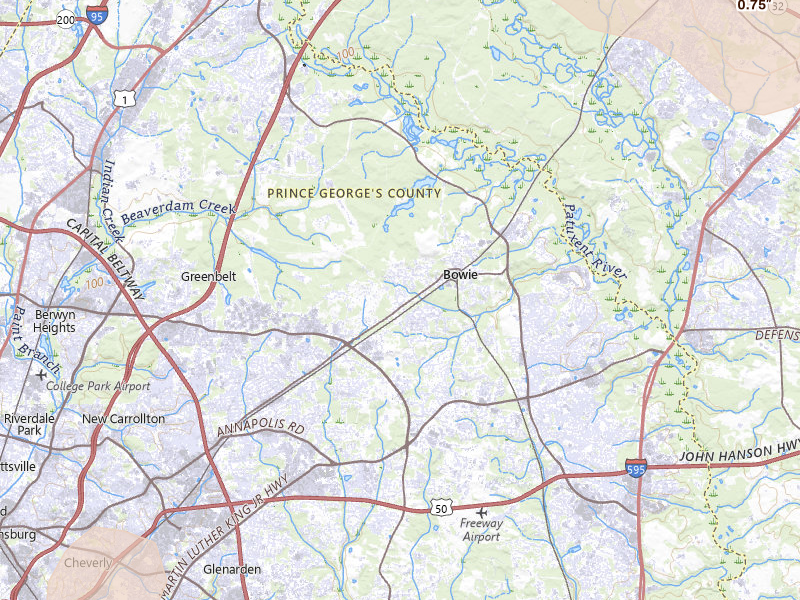 Radar-estimated hail-size map of the storm over Bowie, MD on Jul 4, 2026
