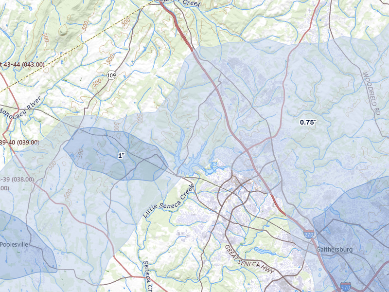NEXRAD radar-signature map of the hail storm over Boyds, MD on Jul 28, 2026