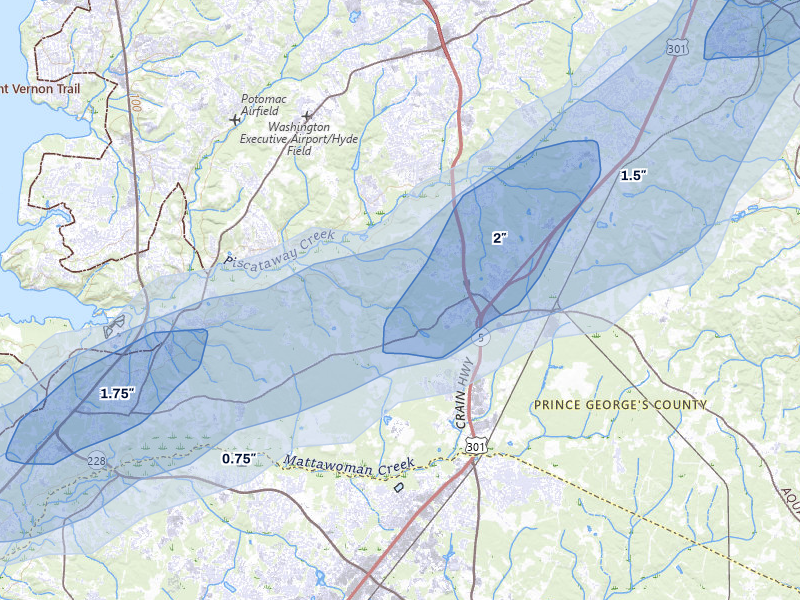 NEXRAD radar-signature map of the hail over Brandywine, MD
