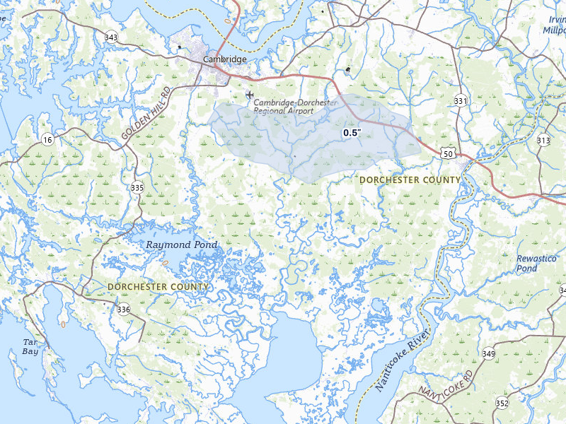 NEXRAD radar-signature map of the hail over Cambridge, MD
