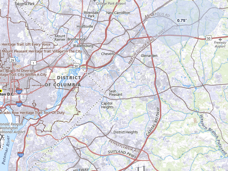 NEXRAD radar-signature map of the hail over Capitol Heights, MD