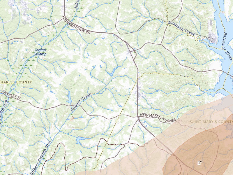 Radar-estimated hail-size map of the storm over Charlotte Hall, MD on Jul 4, 2026