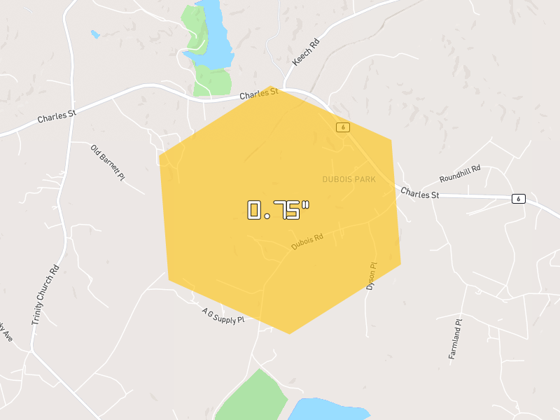 Hail map of Charlotte Hall, MD on Jul 9, 2026, hail up to 0.75"