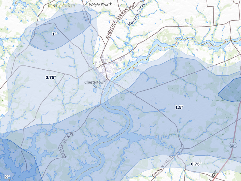 NEXRAD radar-signature map of the hail over Chestertown, MD