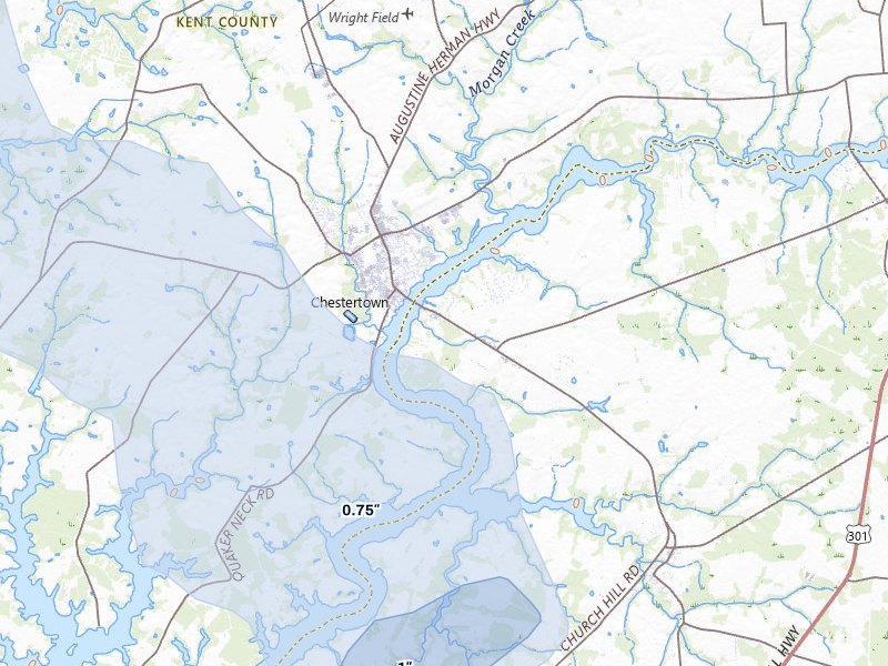 NEXRAD radar-signature map of the hail storm over Chestertown, MD on Jul 5, 2026