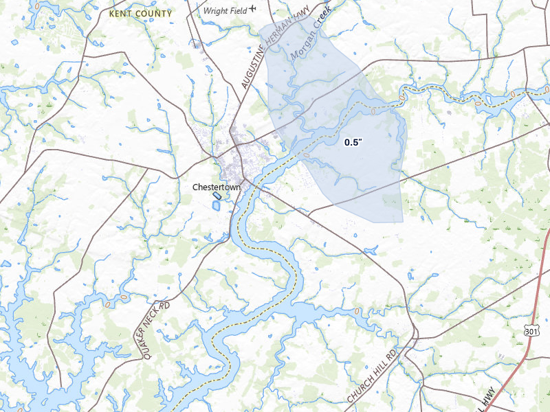 NEXRAD radar-signature map of the hail storm over Chestertown, MD on Jul 28, 2026