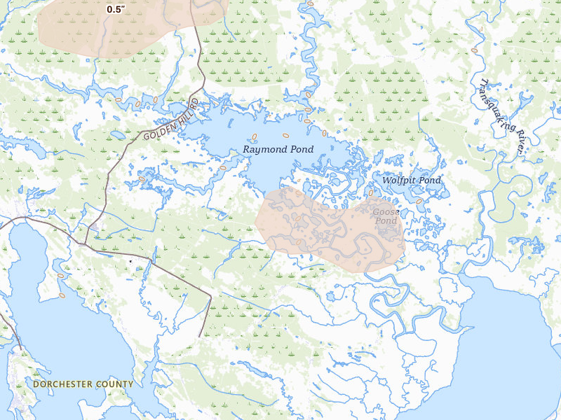 Radar-estimated hail-size map of the storm over Church Creek, MD on Jul 9, 2026