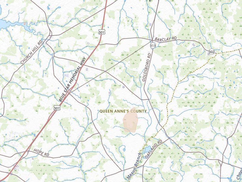 Radar-estimated hail-size map of the storm over Church Hill, MD on Jul 5, 2026