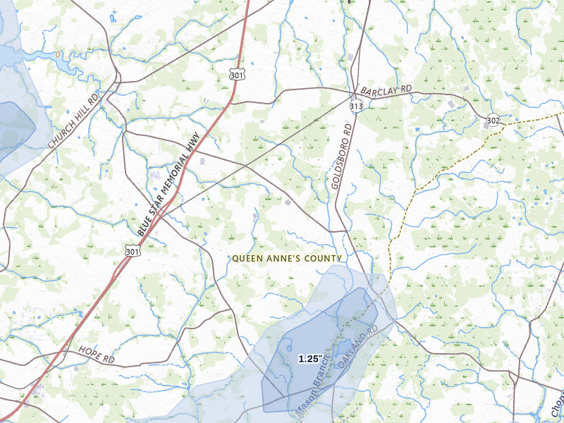 NEXRAD radar-signature map of the hail storm over Church Hill, MD on Jul 5, 2026