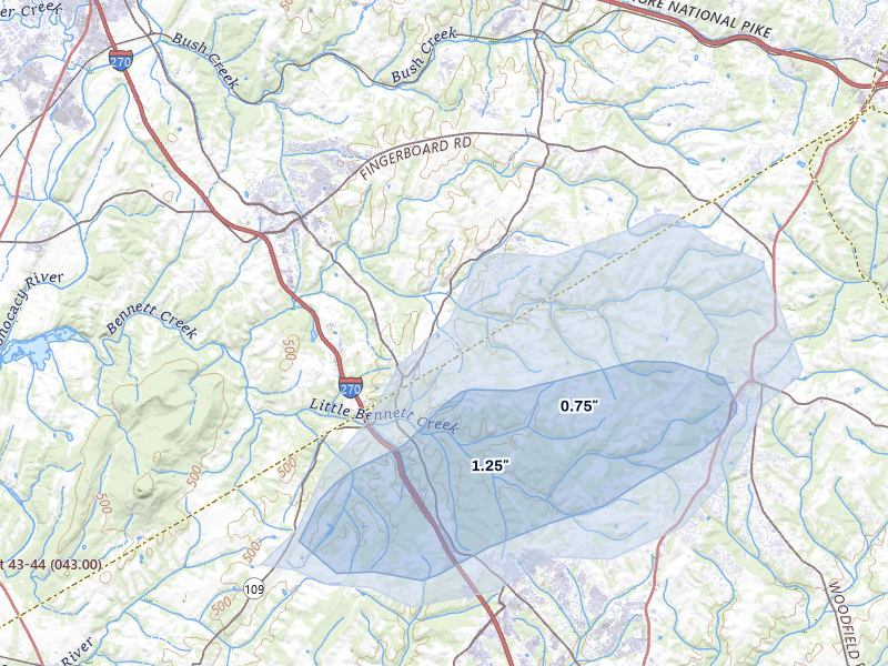 NEXRAD radar-signature map of the hail over Clarksburg, MD