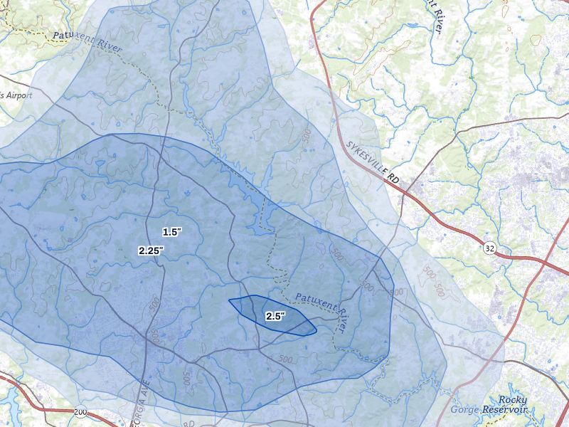 NEXRAD radar-signature map of the hail storm over Clarksville, MD on Jul 5, 2026