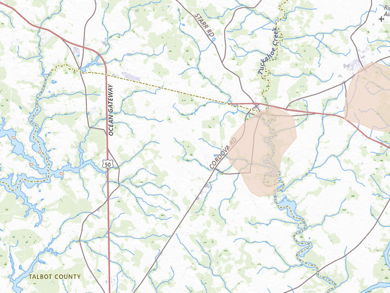 Radar-estimated hail-size map of the storm over Cordova, MD on Aug 20, 2026