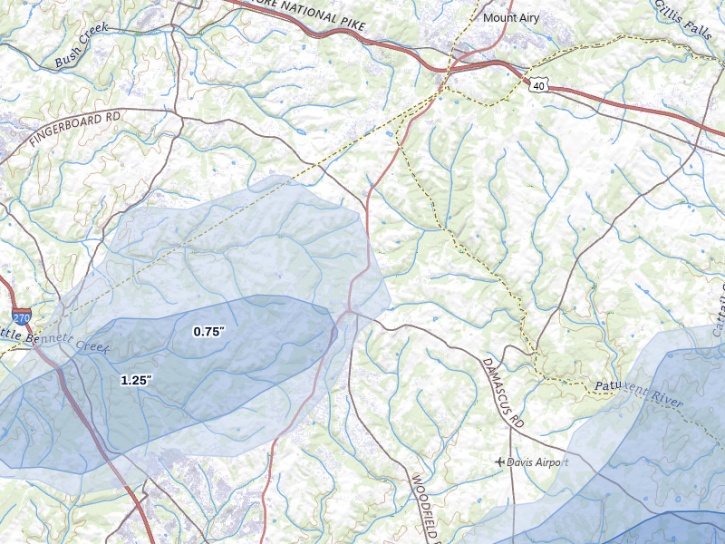 NEXRAD radar-signature map of the hail storm over Damascus, MD on Jul 5, 2026