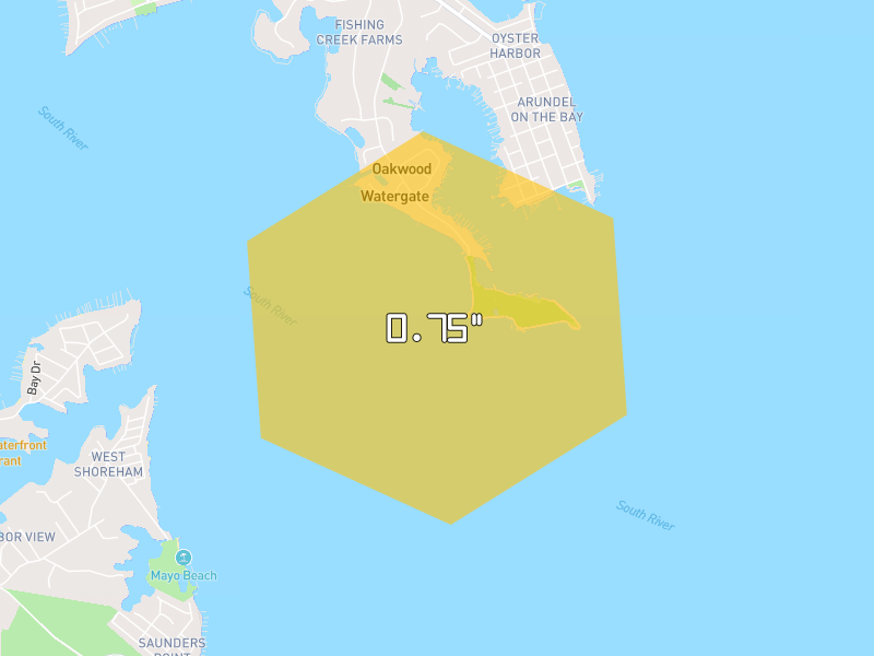 Hail map of Edgewater, MD on Jul 9, 2026, hail up to 0.75"