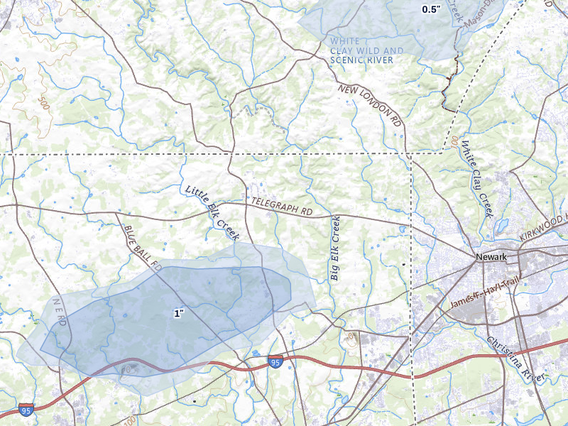 NEXRAD radar-signature map of the hail over Elkton, MD