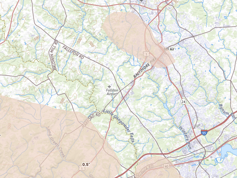 Radar-estimated hail-size map of the storm over Fallston, MD on Aug 10, 2026
