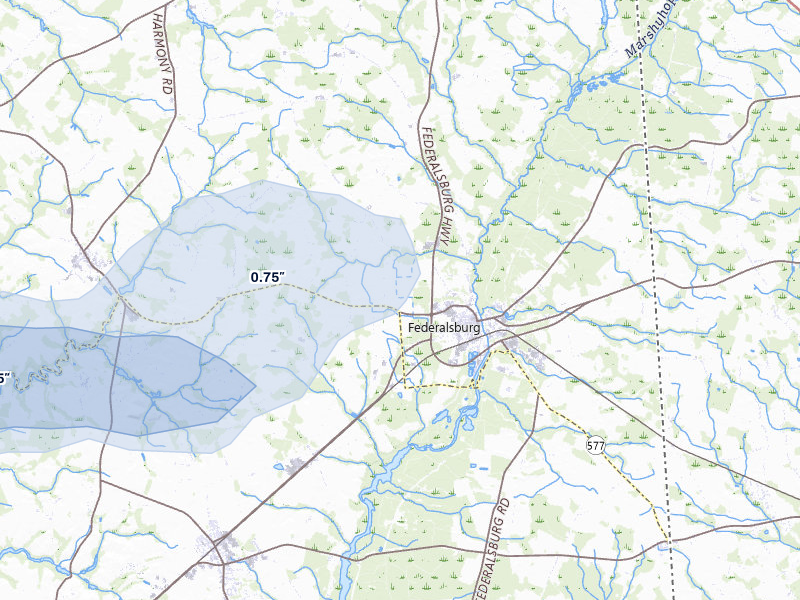 NEXRAD radar-signature map of the hail over Federalsburg, MD