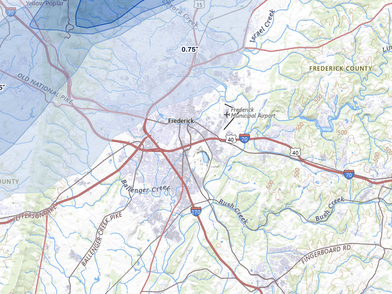 NEXRAD radar-signature map of the hail storm over Frederick, MD on Jul 4, 2026
