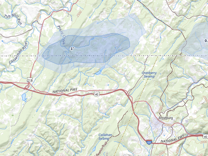 NEXRAD radar-signature map of the hail storm over Frostburg, MD on Apr 1, 2026
