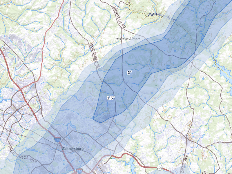 NEXRAD radar-signature map of the hail over Gaithersburg, MD