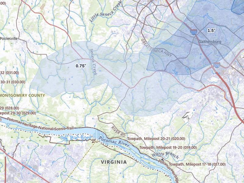 NEXRAD radar-signature map of the hail over Germantown, MD