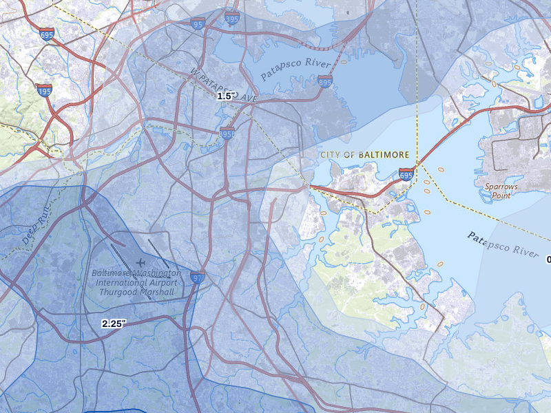 NEXRAD radar-signature map of the hail over Glen Burnie, MD