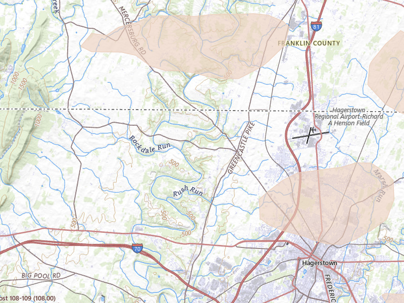 Radar-estimated hail-size map of the storm over Hagerstown, MD on Jul 28, 2026