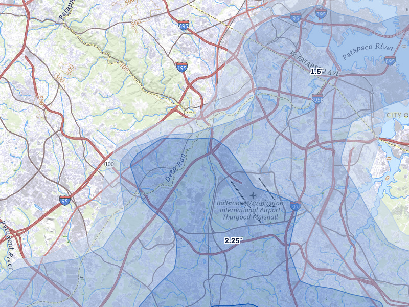 NEXRAD radar-signature map of the hail over Hanover, MD