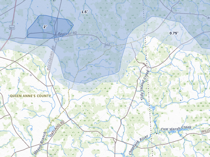 NEXRAD radar-signature map of the hail storm over Henderson, MD on Jul 4, 2026