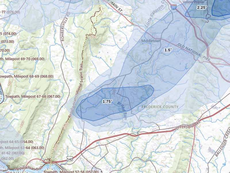 NEXRAD radar-signature map of the hail over Jefferson, MD