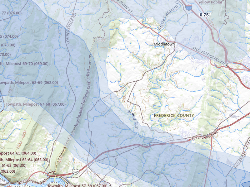 NEXRAD radar-signature map of the hail storm over Jefferson, MD on Aug 27, 2026