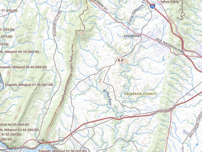 Radar-estimated hail-size map of the storm over Jefferson, MD on Sep 3, 2026