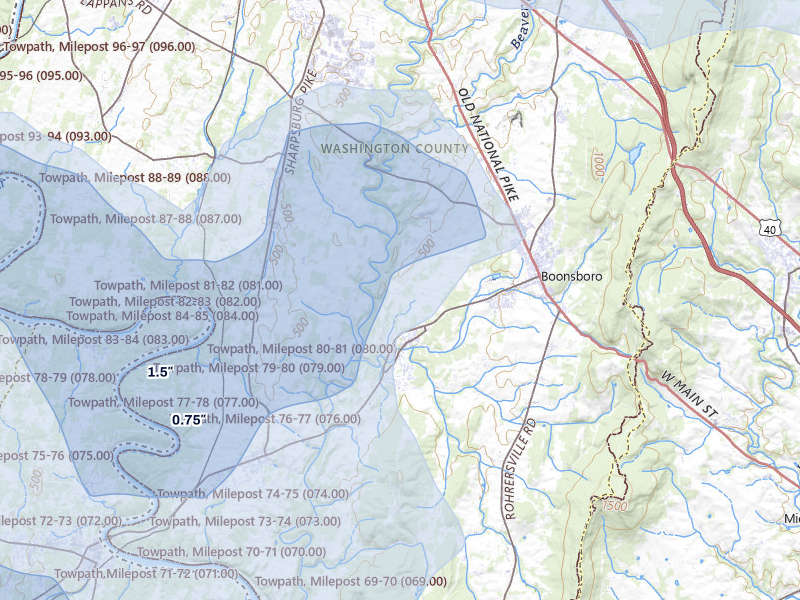 NEXRAD radar-signature map of the hail storm over Keedysville, MD on Jul 28, 2026