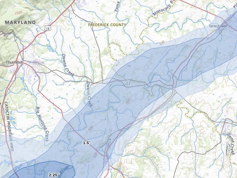 NEXRAD radar-signature map of the hail over Keymar, MD