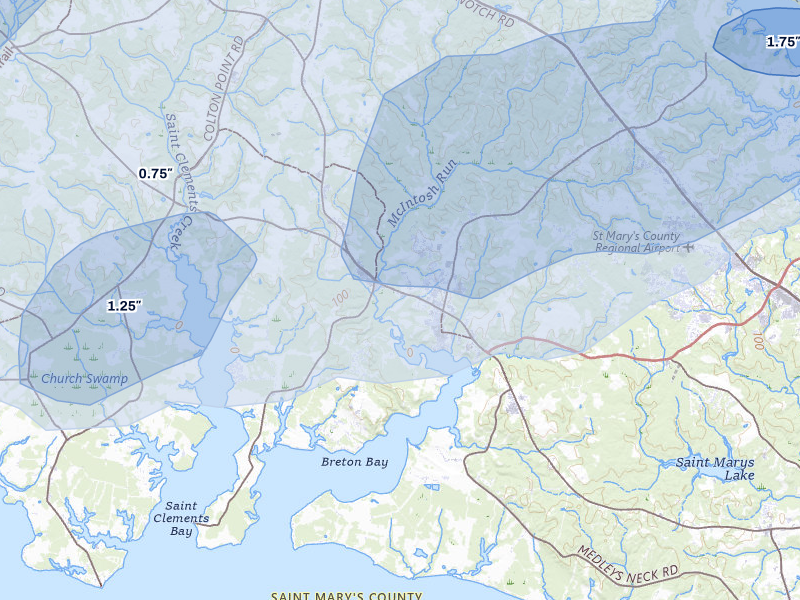 NEXRAD radar-signature map of the hail over Leonardtown, MD