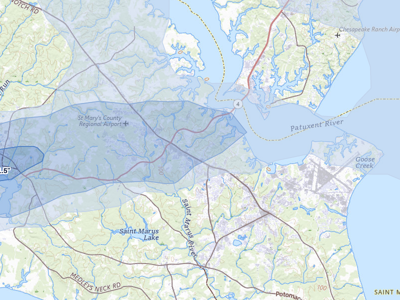 NEXRAD radar-signature map of the hail storm over Lexington Park, MD on Apr 1, 2026