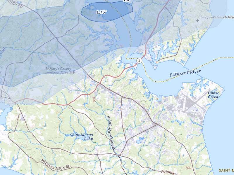 NEXRAD radar-signature map of the hail over Lexington Park, MD