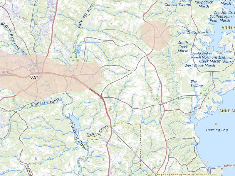 Radar-estimated hail-size map of the storm over Lothian, MD