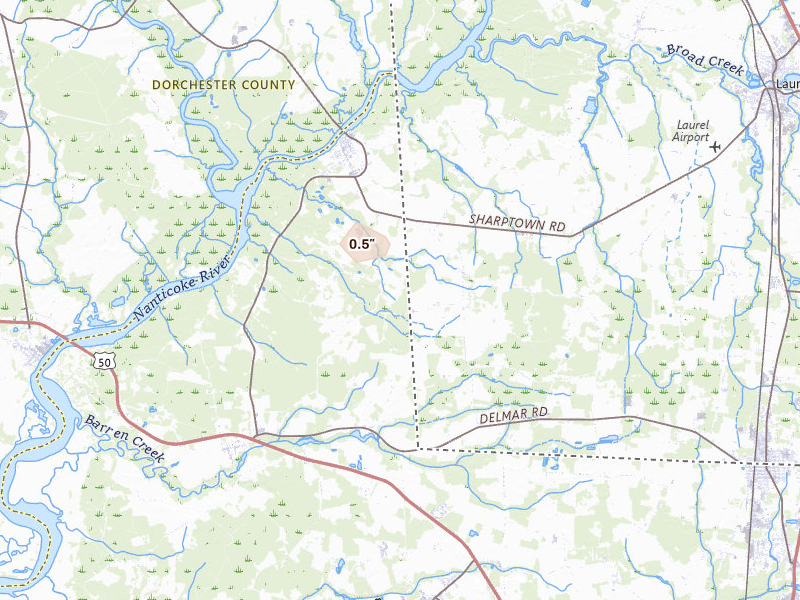 Radar-estimated hail-size map of the storm over Mardela Springs, MD