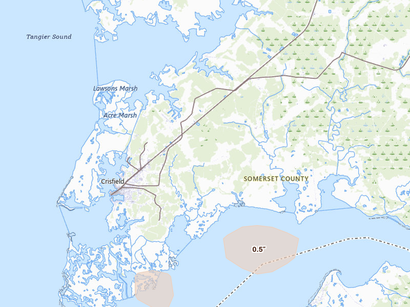 Radar-estimated hail-size map of the storm over Marion Station, MD on Jun 12, 2026