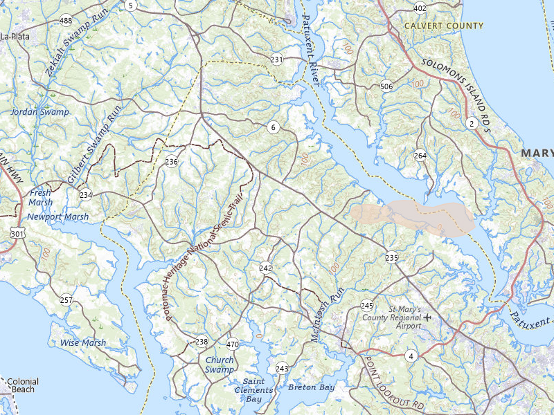 Radar-estimated hail-size map of the storm over Mechanicsville, MD on Jul 28, 2026