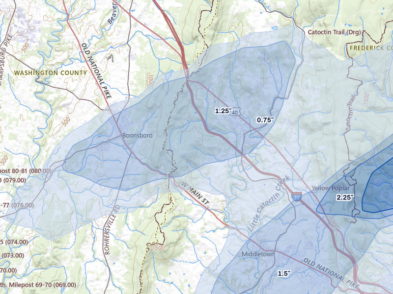 NEXRAD radar-signature map of the hail over Myersville, MD