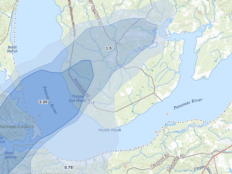 NEXRAD radar-signature map of the hail over Nanjemoy, MD