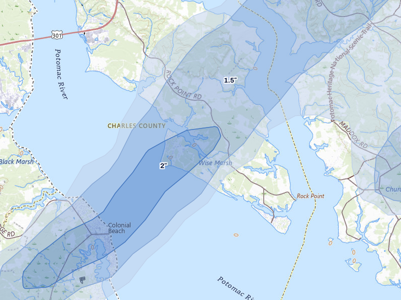 NEXRAD radar-signature map of the hail over Newburg, MD