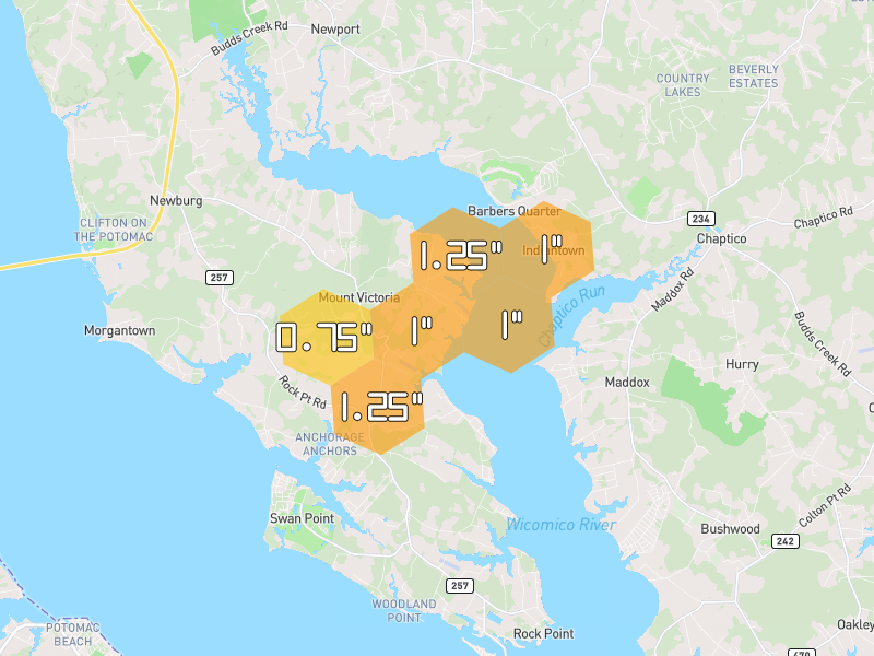 Hail map of Newburg, MD on Jul 4, 2026, hail up to 1.25"