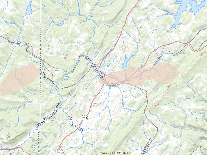 Radar-estimated hail-size map of the storm over Oakland, MD on Jul 17, 2026