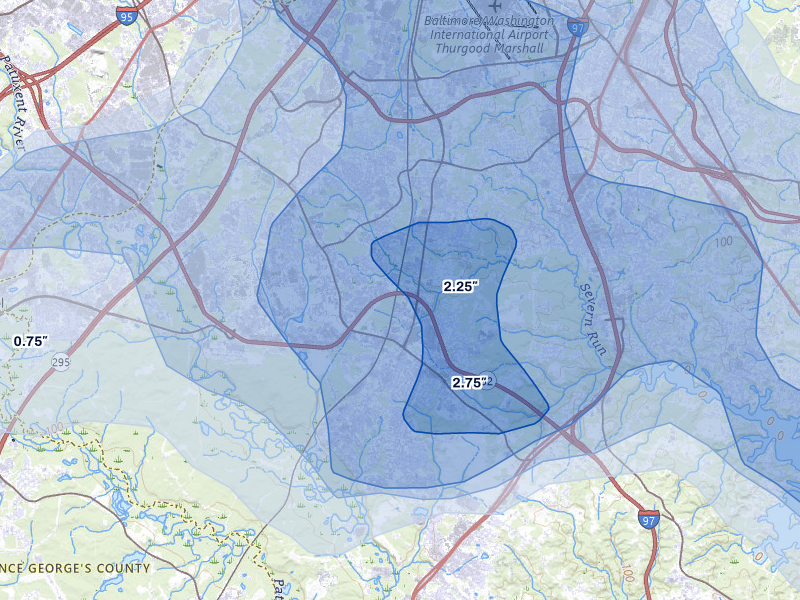 NEXRAD radar-signature map of the hail over Odenton, MD
