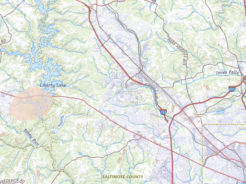 Radar-estimated hail-size map of the storm over Owings Mills, MD on Jul 4, 2026